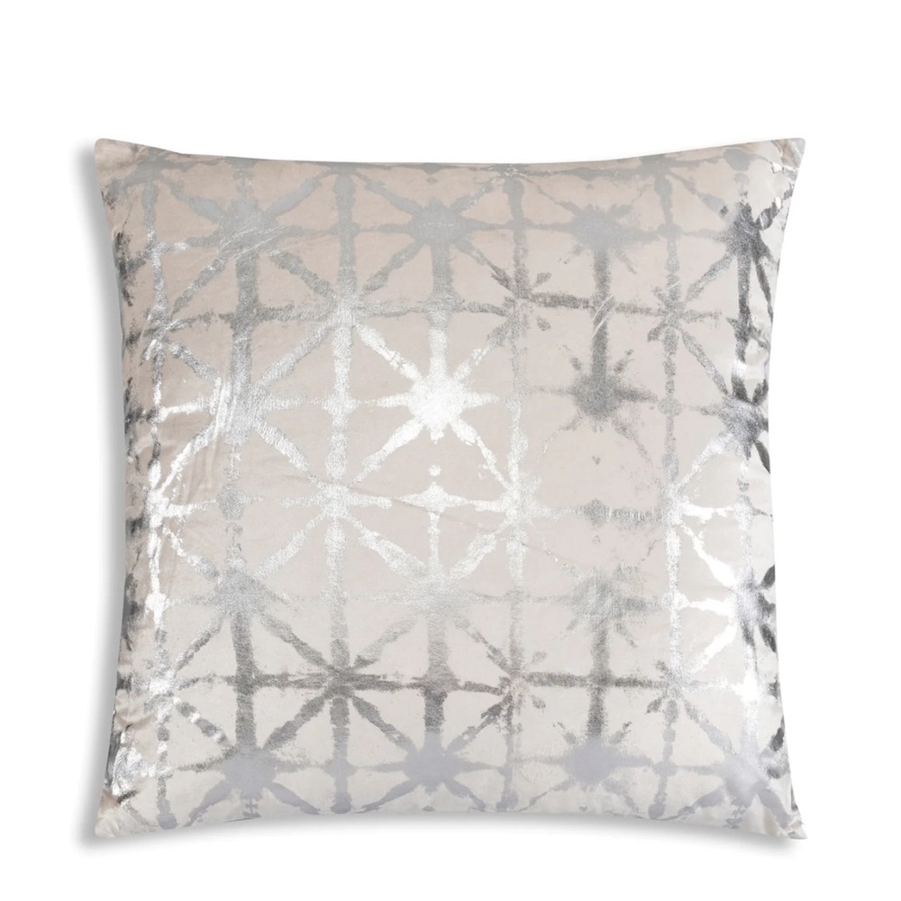 Kora Ivory Velvet Pillow with Silver Print
